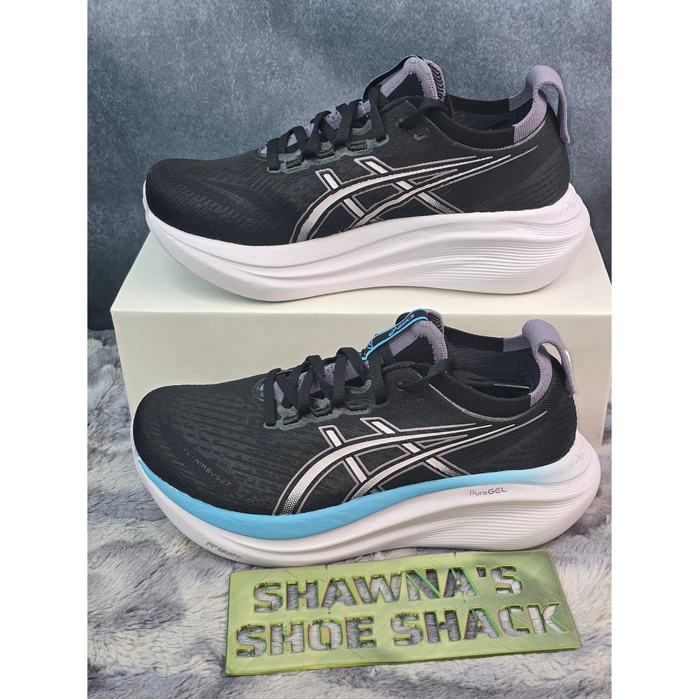 ASICS Gel-Nimbus 27 Black Blue Running Shoes Womens 7 Wide